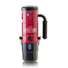 a red and black coffee maker on a white background