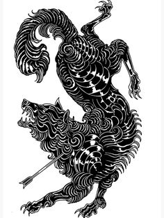 a black and white drawing of a dragon