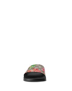 Bold, floral, and utterly feminine, Gucci Bloom slides are the embodiment of elevated casual. From the shore to the city, they're the perfect sandal for relaxed summer days..Available in full sizes only.GG supreme and feline floral print canvas open toe slide sandal with molded rubber footbed.Upper: leather; lining/sole: polyurethane.Made in Italy.Web ID: 1545014 Luxury Spring Slides, Luxury Slip-on Slides For Spring, Designer Beach Slides With Cushioned Footbed, Designer Slides For Beach And Spring, Designer Slides For Spring Beach Outing, Designer Slides With Branded Insole For Beach, Designer Beach Slides With Branded Insole, Designer Slides For Summer, Designer Slides For Spring Vacation