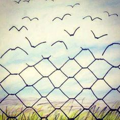 a fence with birds flying over it and the words keep up my boundariess and taking down my barriers