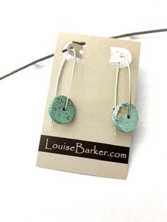 Turquoise has that wonderful character that says it's "Goin' Places" - even if it's not. Sterling silver wires have a self clasp that make them hard to lose. The turquoise rounds are a little over 1/2" in diameter -small enough for day wear, but large enough to get noticed! Free shipping in the USA! Due to the custom nature of these earrings, no two are alike. Slight variations will occur. I so appreciate your support and am always available for questions! Thank you, Louise (Lo) Silver Wire Earrings, African Turquoise, Earrings Turquoise, Wire Earrings, Turquoise Earrings, Silver Wire, Washer Necklace, Turquoise, Sterling Silver