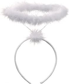 a white headband with fluffy feathers on the top and bottom, in front of a white background