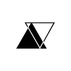 a black and white triangle logo on a white background