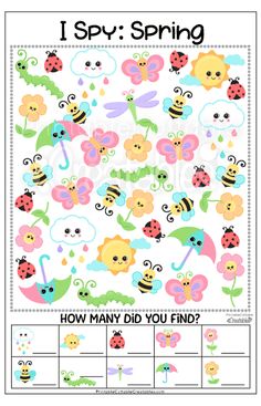 an insect themed spring activity sheet with the words, how many did you find?