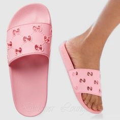 Brand New Authentic Gucci Pursuit Gg Logo Rose Pink Pool Slide Sandals Rp: $450 Style: 573922 Size: Eu 39 / Us 9 (Conversion Per Designer's Website) Insole Length 10.25 In Pursuit Flip Flops Pink Rubber Gg Molded Rubber Footbed With Gucci Logo On The Side Made In Italy Come With Box, Dust Bags And Authenticity / Care Cards Will Make A Perfect Gift! 100% Genuine And Come From Smoke Free And Pet Free Environment Pink Pool, Logo Rose, Pink Flip Flops, Gucci Floral, Pool Slide, Gucci Loafers, Strappy Flats, Women's Slip On Shoes, Gucci Logo