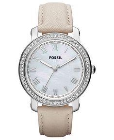 Fossil Watch, Women's Emma Winter White Leather Strap 38mm ES3189 - Fossil - Jewelry & Watches - Macy's Fossil Watches Women, Fossil Jewelry, White Watch, Fossil Watch, Fossil Watches, Waterproof Watch, Beautiful Watches