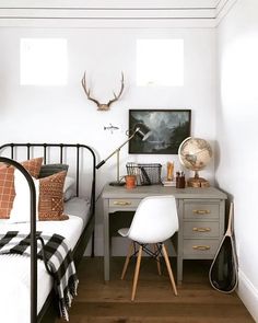 an instagram photo of a bedroom with a bed and desk