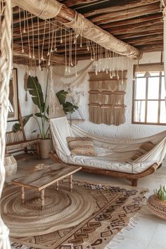 a hammock hanging from the ceiling in a room