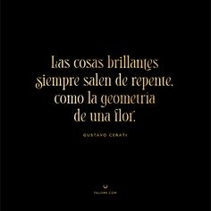 a black and gold quote with the words, las cosas brillanes siemre salen de repente