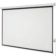 a white projection screen mounted to the side of a wall