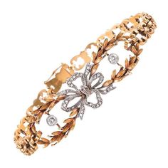 ©��️ 1st Dibs Antique Diamond Yellow Gold Bow Bracelet c1910 18k Gold Bangle, Bow Bracelet, Classy Jewelry, Costume Jewelry Necklaces