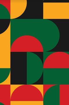 an abstract pattern with circles and squares in red, green, yellow and black colors