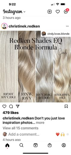 10na Shades Eq, Blonde Color Chart, Blonde Formulas, Shades Formulas, Redken Blonde, Redken Formulas, Toner Formulas, Foil Placement