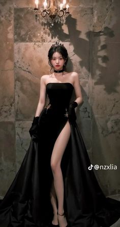 Wonyoung Black Outfit, Wonyoung Black Dress, Wonyoung Dress, Wonyoung Black, Korean Prom Dresses, Mafia Dress, Gowns Dresses Elegant, Stylish Wedding Dresses, 파티 드레스