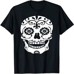 Mexico T Shirt, Sugar Skull Black &Amp White Dia De Los Muertos Mexico Gift T-Shirt, Mexican Shirt Mexico Gift, Mexican Shirt, Mexican Shirts, Colour List, Second Skin, Polished Look, Unisex Design, Sugar Skull, Fashion Styles