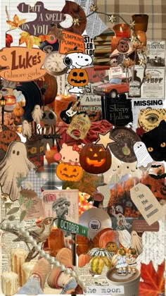 a collage of halloween related items including pumpkins and other things to make it look like