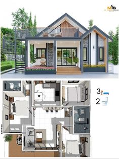 two story house plan with 3 bedroom and 2 bathrooms