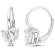 Shower some self-love with these sophisticated Solitaire Heart Earrings. Crafted in luminous sterling silver, the gorgeous earrings feature two heart-cut, prong-set created white moissanite (7.5x7.5mm) gemstones. Enhanced with a polished finish, these splendid earrings are secured with leverback closures. Earrings worth gifting today's woman. | Belk & Co Lab Created Created White Moissanite Heart Earrings in Sterling Silver Jewelry Clasps, Heart Drop Earrings, Heart Gemstone, Leverback Earrings, Sterling Silver Hoop Earrings, 3 Carat, Sterling Silver Hoops, Fine Jewellery Earrings, Sterling Silver Heart