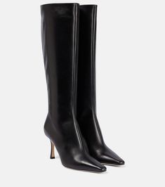 Agathe 85 leather knee-high boots in black - Jimmy Choo | Mytheresa Jimmy Choo Boots, Mid Heel Boots, Mid Heels Pumps, Black Knee High Boots, Knee High Leather Boots, Footwear Design Women, Jimmy Choo Shoes, Dream Shoes, Fashion Shop