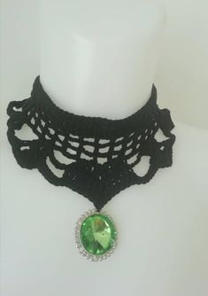 "Necklace Choker Crystal Necklace Black Choker Gift for her Black Necklace  Black Choker Crochet Necklace Green Necklace  Green Emerald Necklace Black Crochet choker with simulated green emerald silver tone metal pendant look great with black dress Green Emerald Simulated Size: (41cm) 16\" Pendant Size: (2.5cm) 1\"" Green Gothic Style Jewelry Gift, Handmade Gothic Choker As Gift, Green Gothic Jewelry Gift, Handmade Gothic Choker Gift, Gothic Green Jewelry For Gifts, Green Gothic Jewelry For Gifts, Handmade Gothic Choker For Gift, Gothic Pendant Choker As A Gift, Handmade Green Choker As Gift