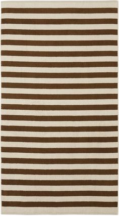 a brown and white rug with horizontal stripes