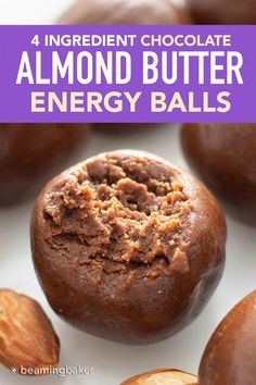 chocolate almond butter energy balls with text overlay