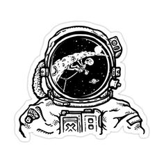 an astronaut sticker in black and white