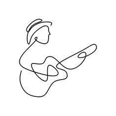 a black and white line drawing of a man playing the guitar