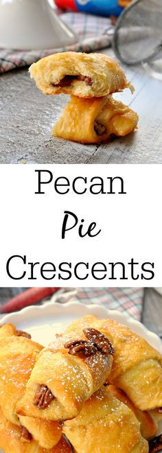 pecan pie crescents are stacked on top of each other and ready to be eaten