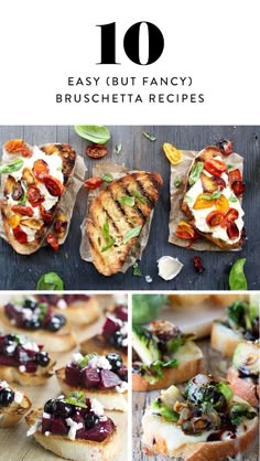 the cover of 10 easy but fancy bruschetta recipes, with images of different foods