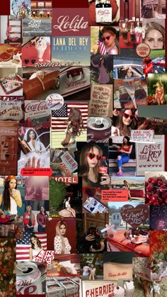 a collage of photos with red, white and blue colors on them is shown