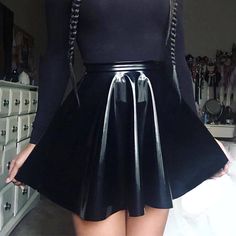 Women PVC Leather Pleated Short Skirt Flared A Line Skater Skirts Clubwear Dance Female Vintage Black Leather Skater Skirt, Leather Skater Skirt, Latex Mini Skirt, Leather Skater Skirts, Goth Skirt, Pu Skirt, Skater Skirts, Black Skater Skirts, Leather Pleated Skirt