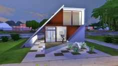 Chocolate Cube Starter | The Sims 4 | Small modern house | Architecture Small House Sims 4, Modern House Sims 4, House Sims 4, Sims 4 Modern House, Modern Victorian Homes, Chocolate Cube, Modern Family House, Victorian House Plans, Fishing Shop