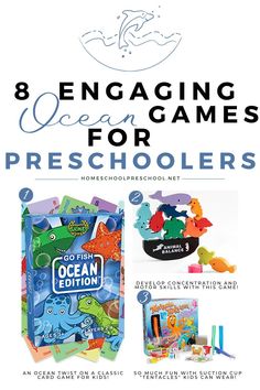 the ocean games for preschoolers is shown with an image of children's books and toys