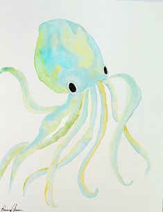 a watercolor painting of an octopus on white paper