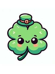 a green clover with a hat on it's head