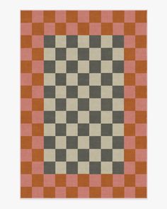 an orange, grey and white checkered rug