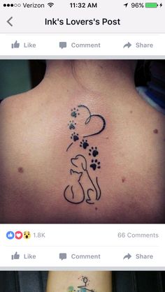 the back of a woman's neck with a dog and paw prints on it