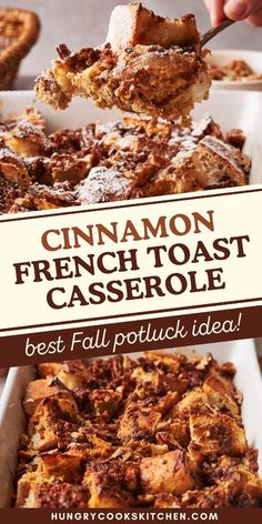 Wow your crowd with cinnamon French toast casserole! Easy, delicious and perfect for breakfast, meal prep, fall gatherings, holidays, brunch and potlucks. Simple to make and crowd-pleasing. Get the full recipe now! Check out this fall potluck idea now! French Toast For A Crowd Simple, Quick Breakfast Potluck Ideas, Breakfast Recipe For A Crowd, Cute Thanksgiving Breakfast Ideas, Fun Thanksgiving Breakfast Ideas, Fall French Toast Casserole, Bible Study Brunch Ideas, Thanks Giving Brunch Ideas, Office Breakfast Potluck Ideas