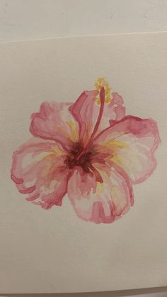 a painting of a pink flower on white paper