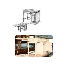 two drawings of kitchen cabinets and an oven in the process of being built by hand