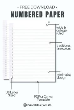 the printable paper is labeled with numbers