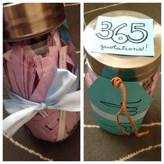 there is a jar with ribbons in it and the label says 350 questions on it