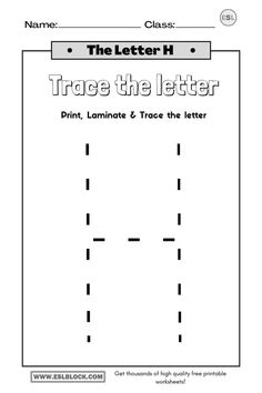 trace the letter h worksheet for kids to practice their handwriting and writing skills