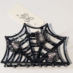 Halloween Spider Web Jaw Clip With Stone Pave Spiders. Made Of Metal And Is Amazing Quality!! Measures 3.25" Wide. Can Discount For Bundles!! 240808 Jaw Clip, Halloween Spider Web, Girly Accessories, Halloween Spider, Spider Web, Spiders, Black Silver, Bundles, Hair Accessories