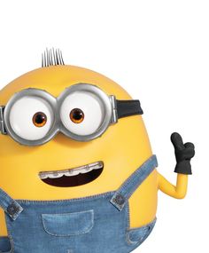 a yellow minion with big eyes and overalls