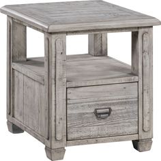 an end table with two drawers on one side and a drawer on the other hand