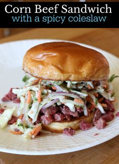 corn beef sandwich with a spicy coleslaw