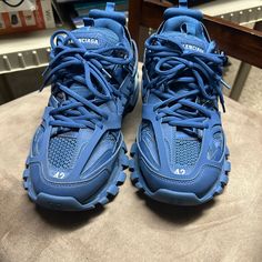 Balenciaga Track Runner, Blue/Grey/White, Only Worn A Handful Of Times Great Condition. Balenciaga Track Sneaker, Balenciaga Blue, Track Runners, Shoes Balenciaga, White Only, Balenciaga Track, Balenciaga Shoes, Mens Shoes Sneakers, Blue Gray