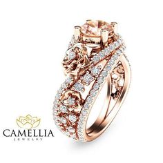 This Whirl Design Natural Morganite Ring features a unique setting made of solid 14K gold set with a brilliant morganite stone. A beautiful and delicate nature inspired design that'll be cherished for a lifetime. SETTING:
 ... daha fazla Rose Gold Morganite Engagement Ring, Gold Morganite Engagement Ring, Rose Gold Flower Ring, Alternative Ring, Gold Flower Ring, Rose Gold Flower, Rose Gold Morganite, Morganite Engagement